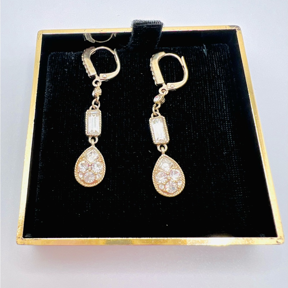 Givenchy Gold Tone & Rhinestone Dangle Drop Earri… - image 6